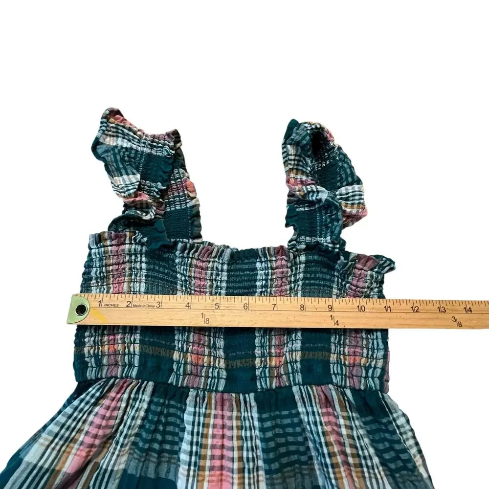 Crown & Ivy Kids Smocked Plaid Seersucker Ruffle Dress Girls Small Cotton